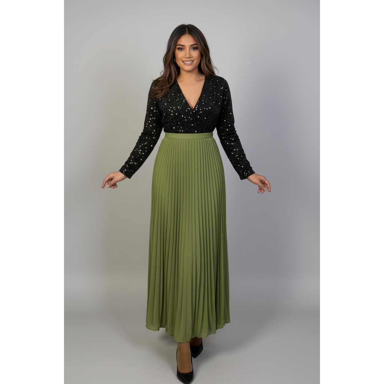 Classic Cooperate Long Pleated Maxi Skirt