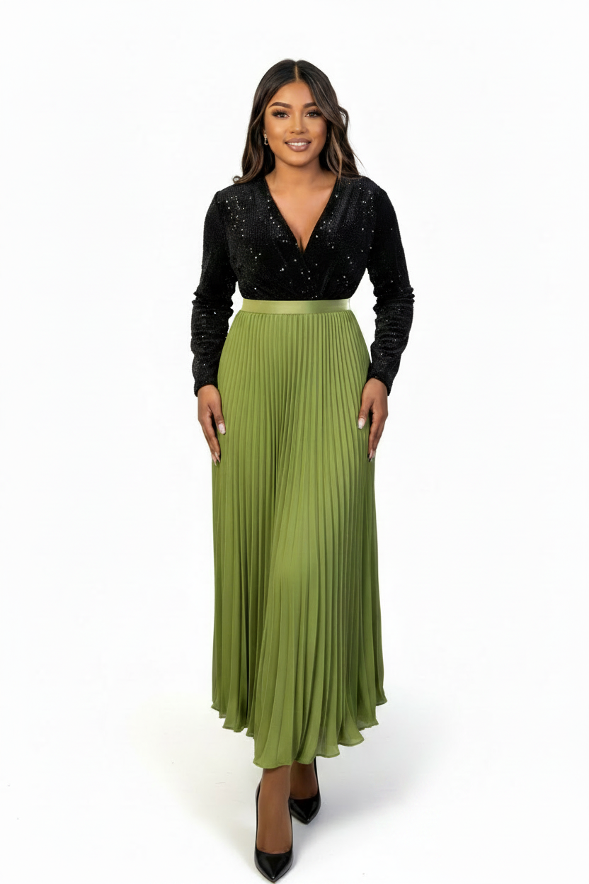 Classic Cooperate Long Pleated Maxi Skirt