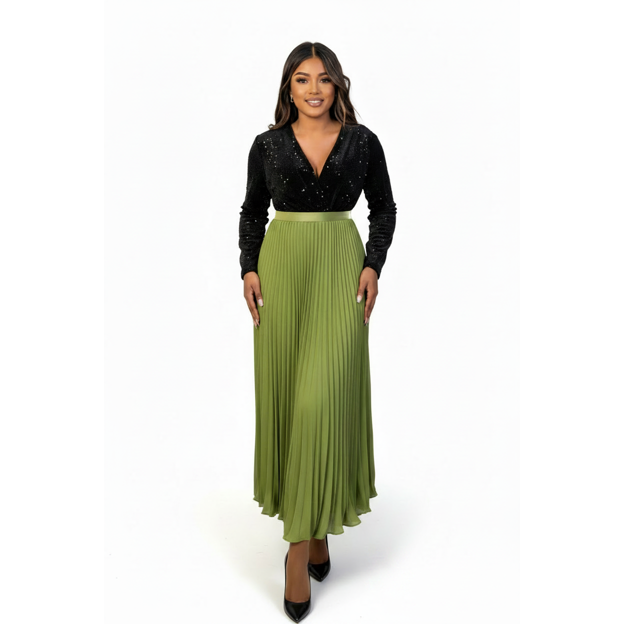 Classic Cooperate Long Pleated Maxi Skirt