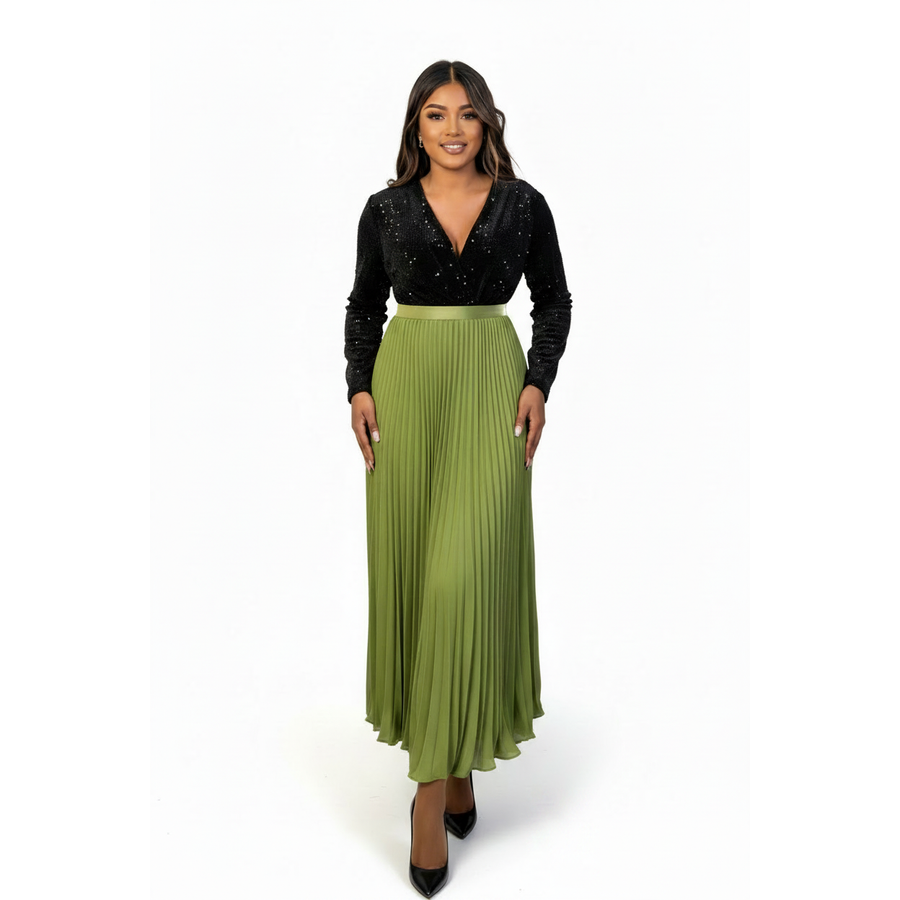 Classic Cooperate Long Pleated Maxi Skirt
