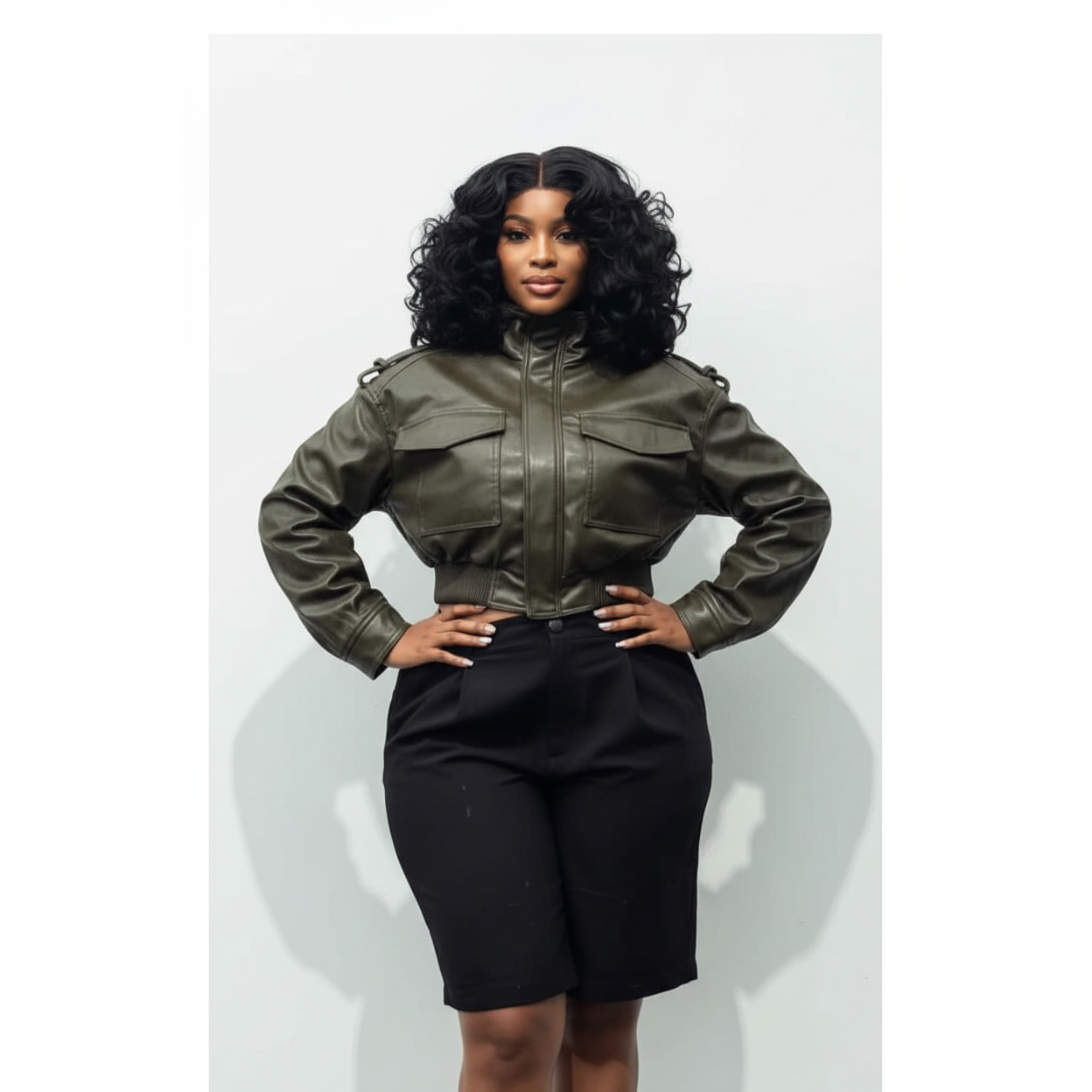 Short Shoulder Tab Faux Leather Jacket