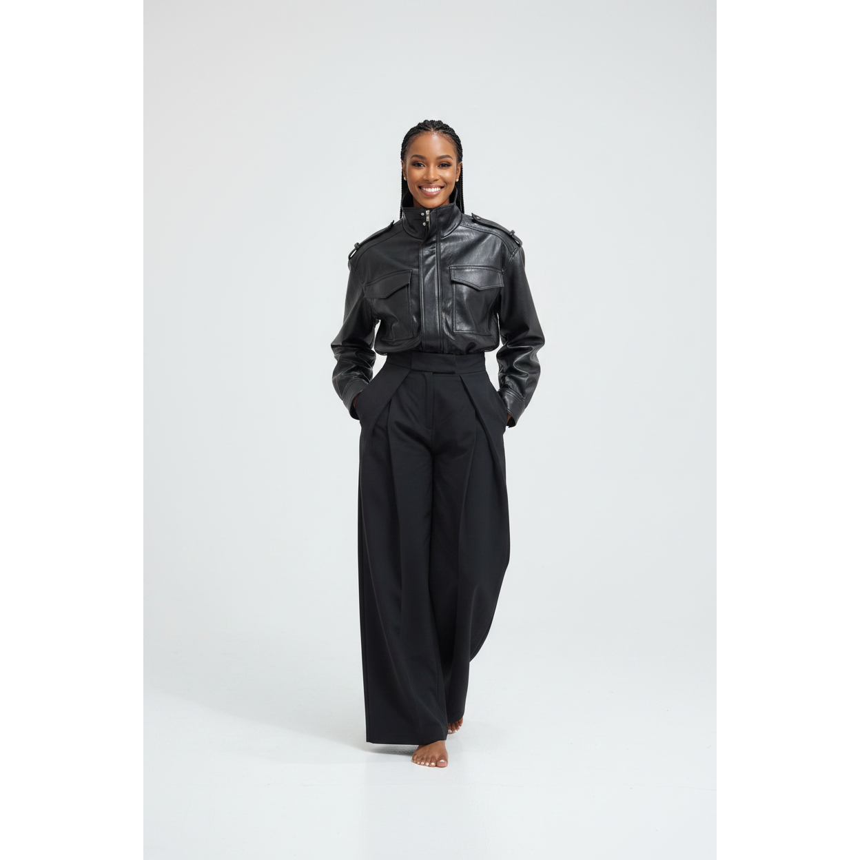 Short Shoulder Tab Faux Leather Jacket