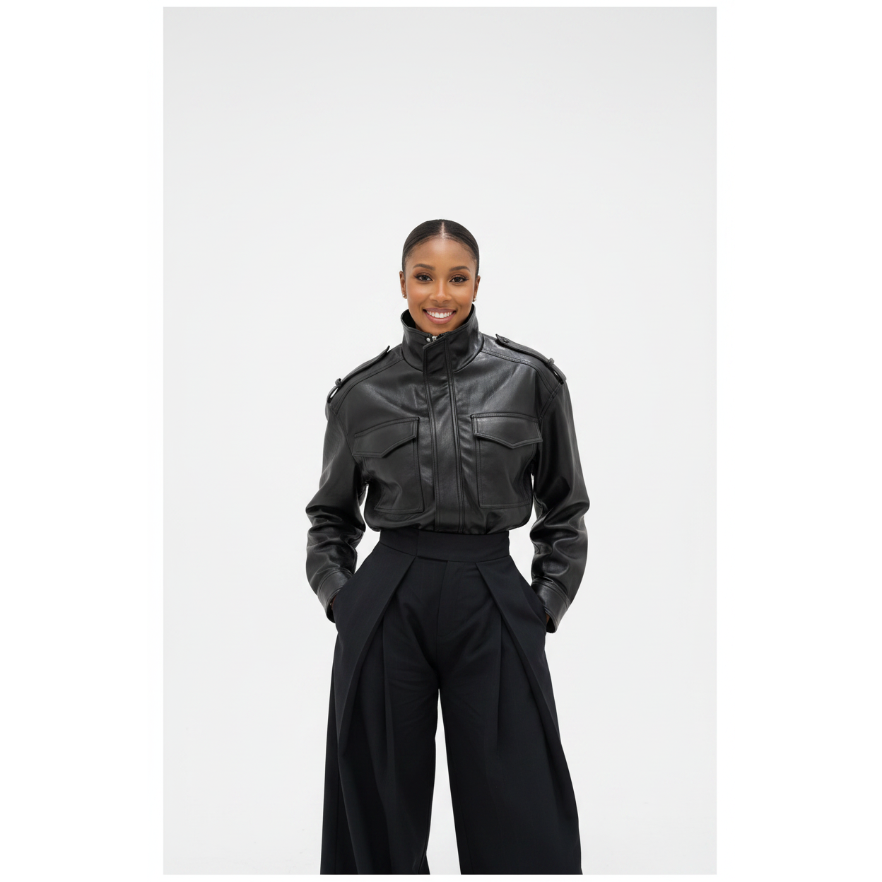 Short Shoulder Tab Faux Leather Jacket