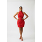 Floral Rosettes Form-Fitting Halter Mini Dress