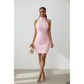 Floral Rosettes Form-Fitting Halter Mini Dress