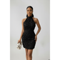 Floral Rosettes Form-Fitting Halter Mini Dress