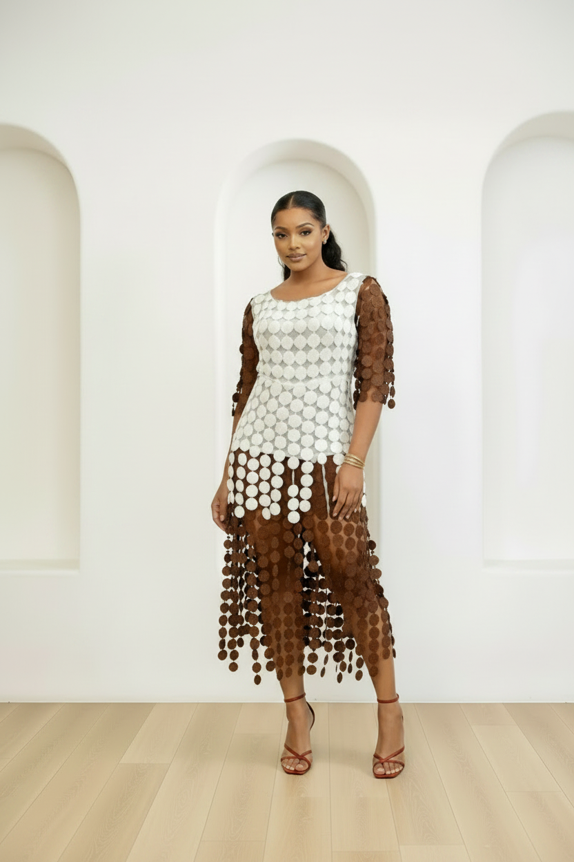 Ladies Vibrant Tier-Cut Disc Pattern Maxi Dress