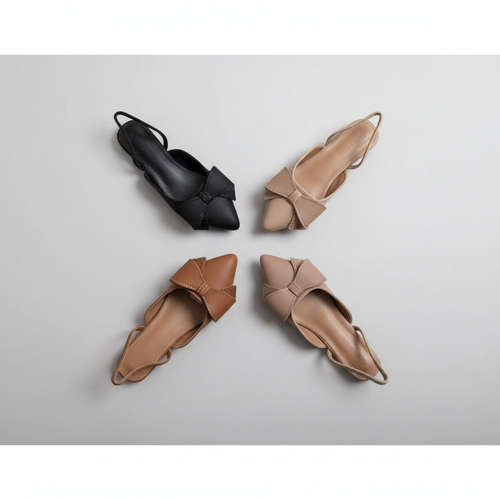 Delicate Bow Pointed-Toe Slingback Flats