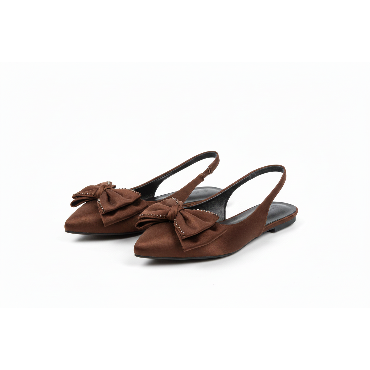 Oversized Bow Pointed-Toe Slingback Flats