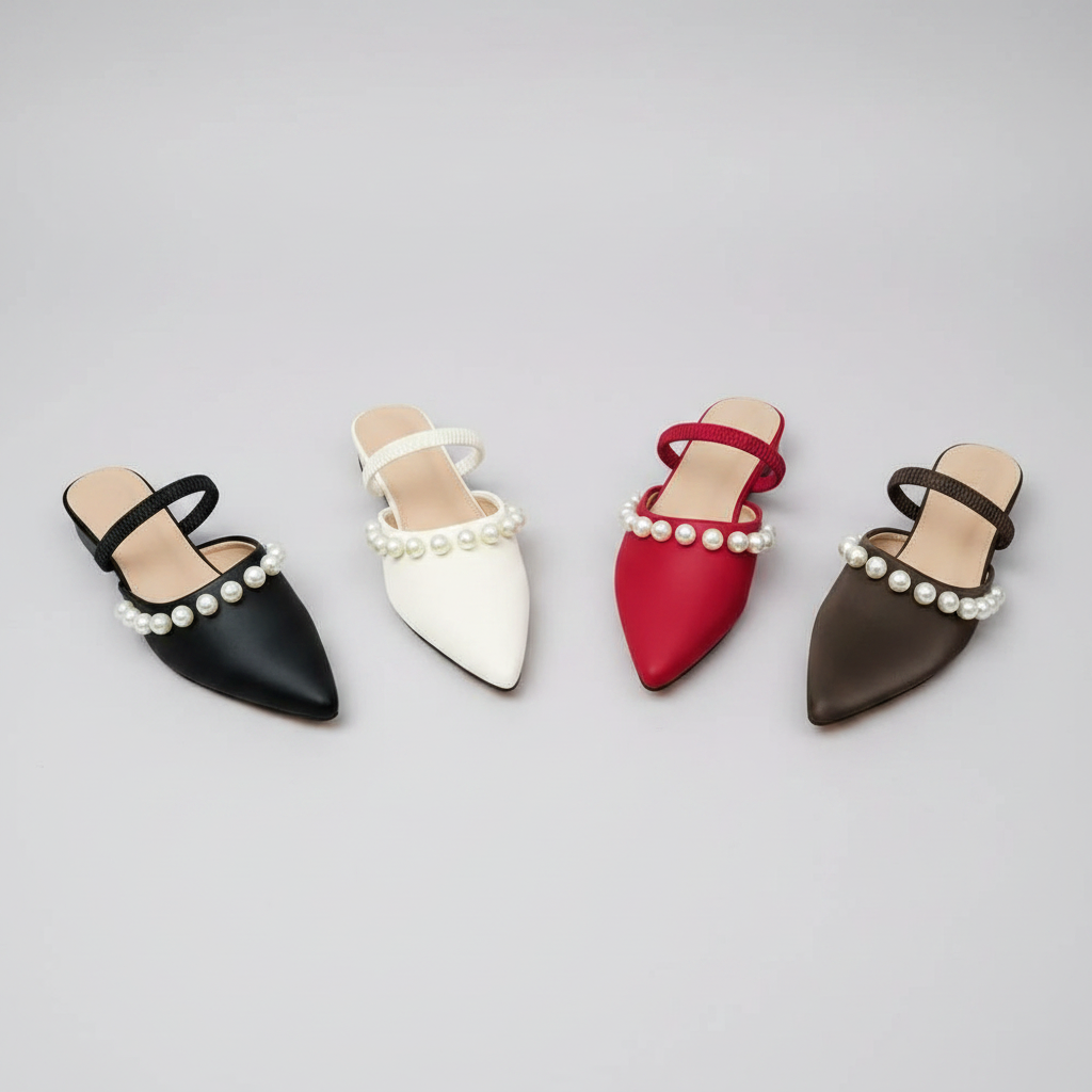 Chic Faux-Pearl Embellished Pointed-Toe Mules