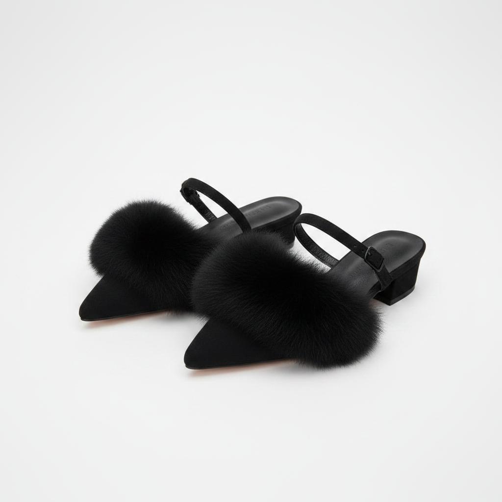 Faux-Fur Pointed-Toe Slip-On Mules