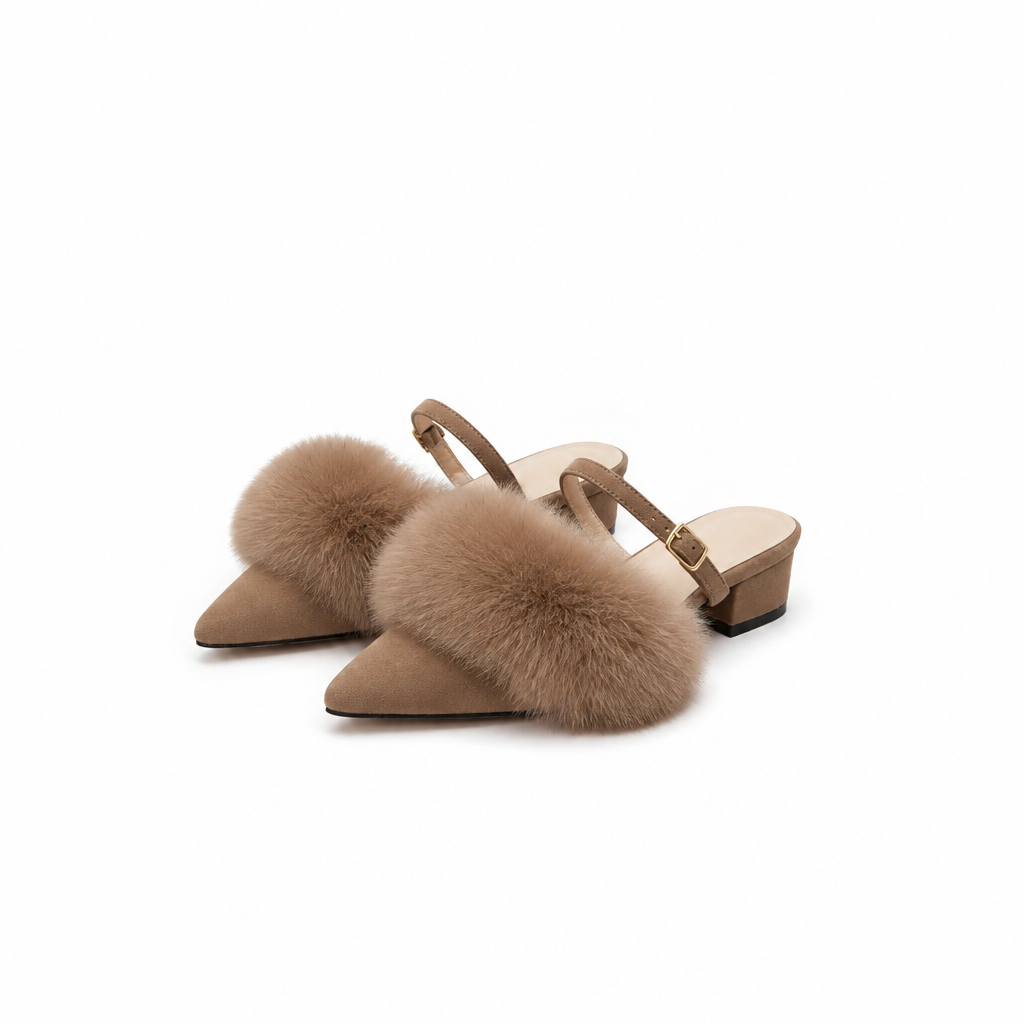 Faux-Fur Pointed-Toe Slip-On Mules