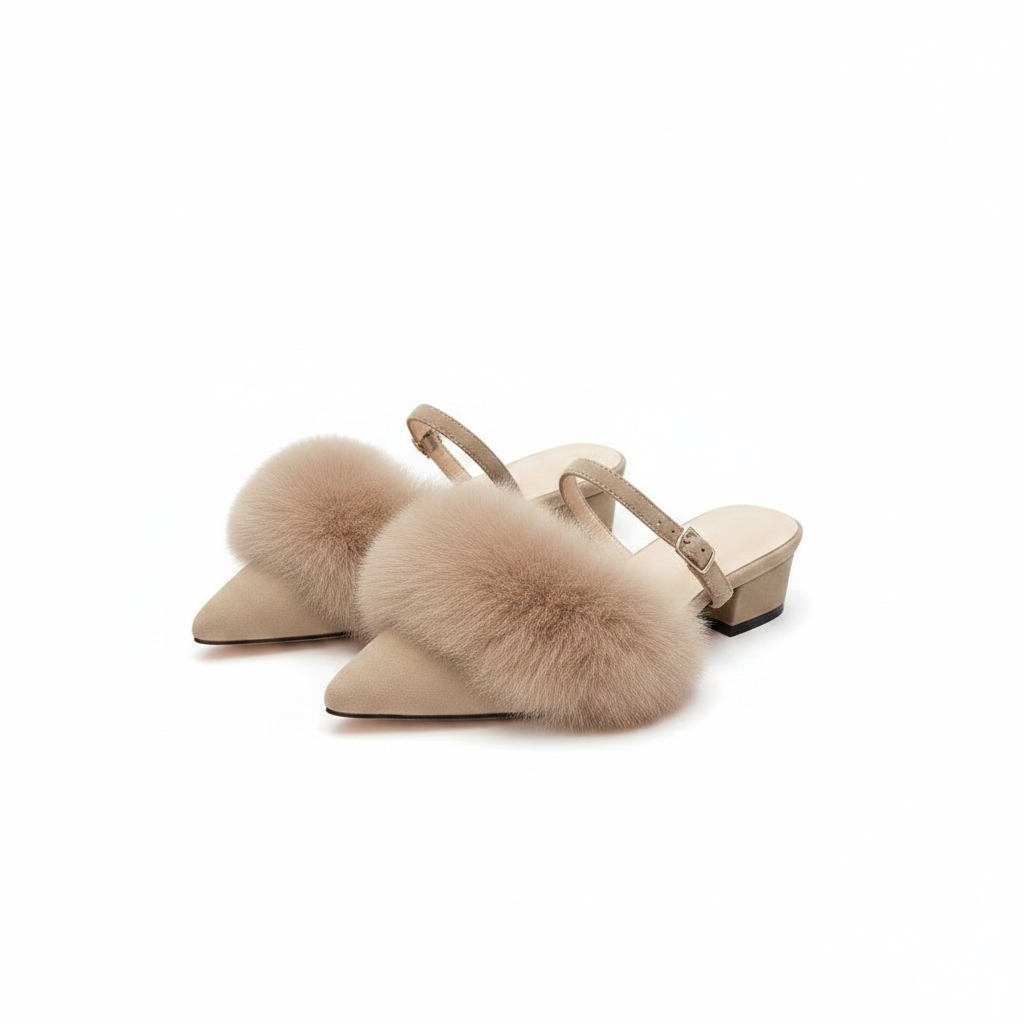 Faux-Fur Pointed-Toe Slip-On Mules