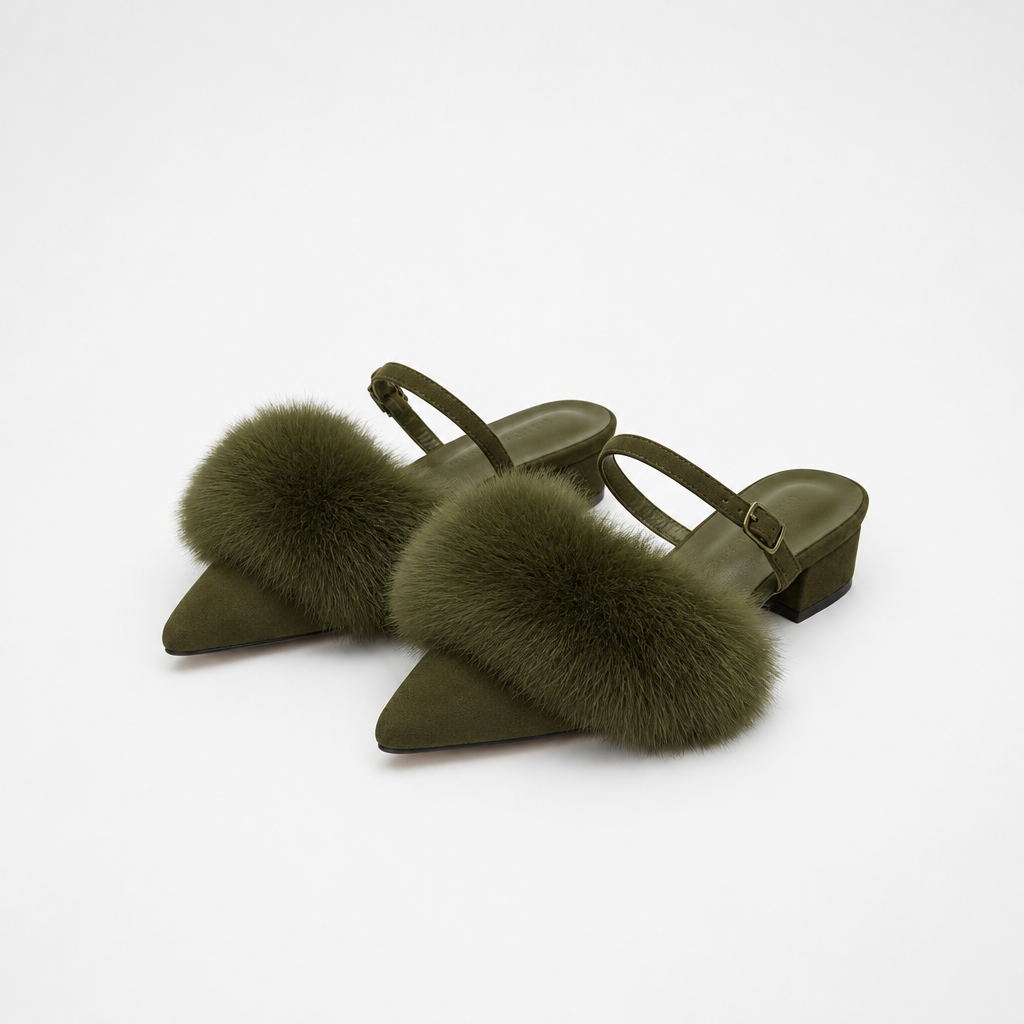 Faux-Fur Pointed-Toe Slip-On Mules