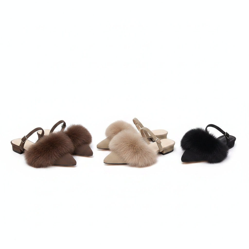Faux-Fur Pointed-Toe Slip-On Mules