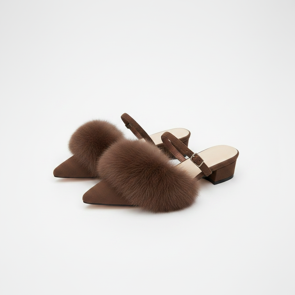 Faux-Fur Pointed-Toe Slip-On Mules