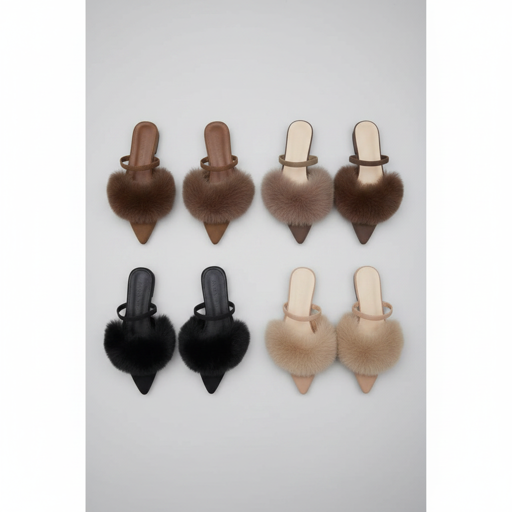 Faux-Fur Pointed-Toe Slip-On Mules