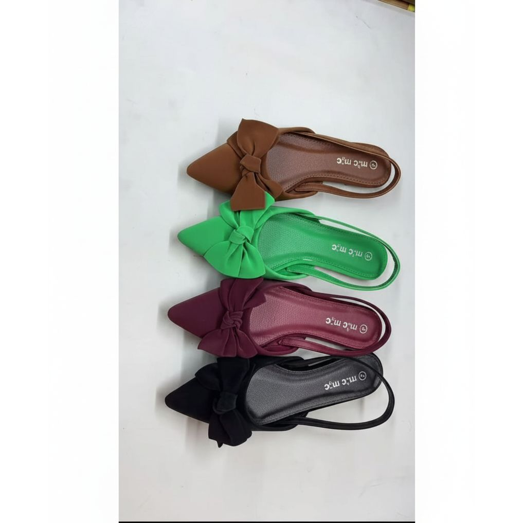 Pointed-Toe Fabric Bow Slingback Flats