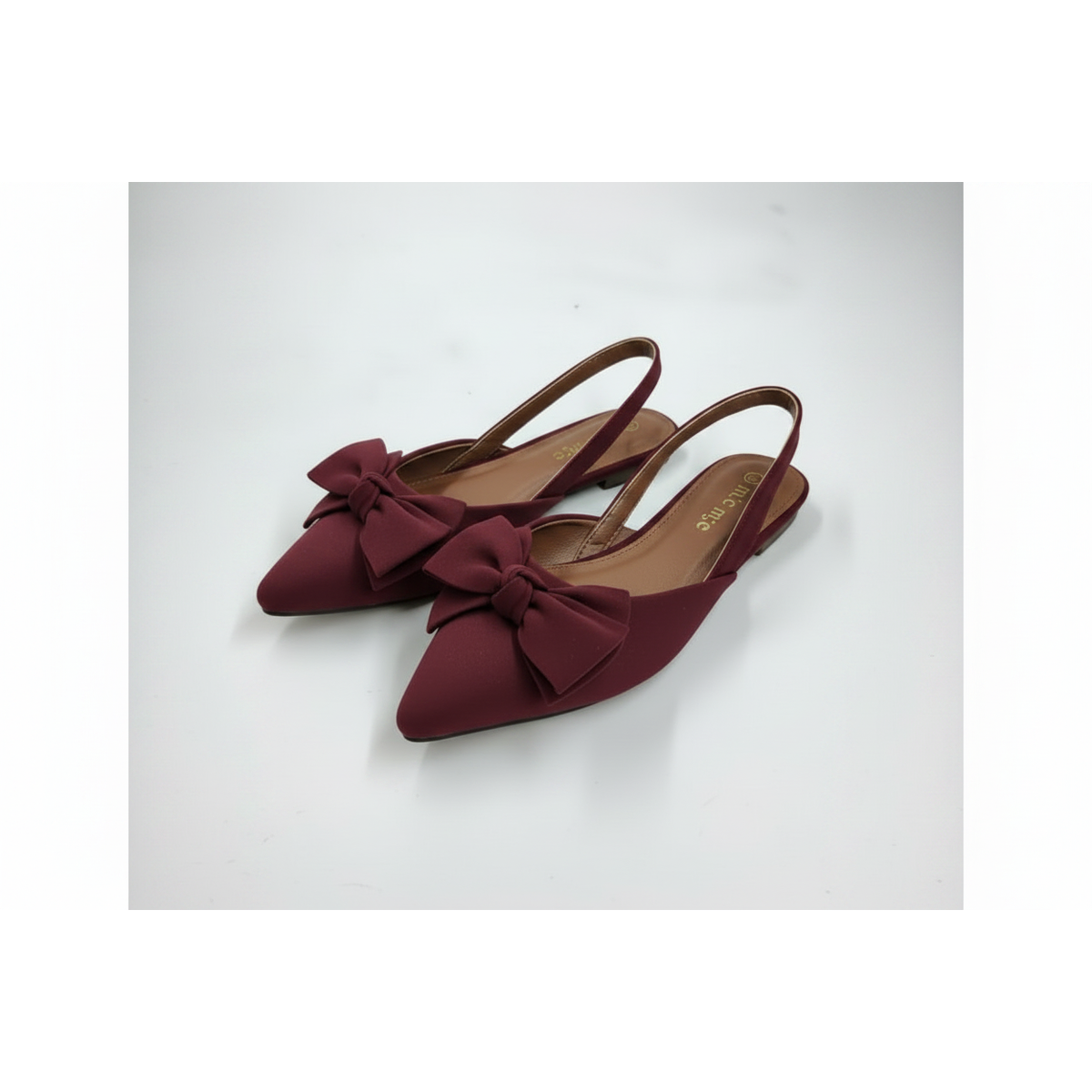 Pointed-Toe Fabric Bow Slingback Flats