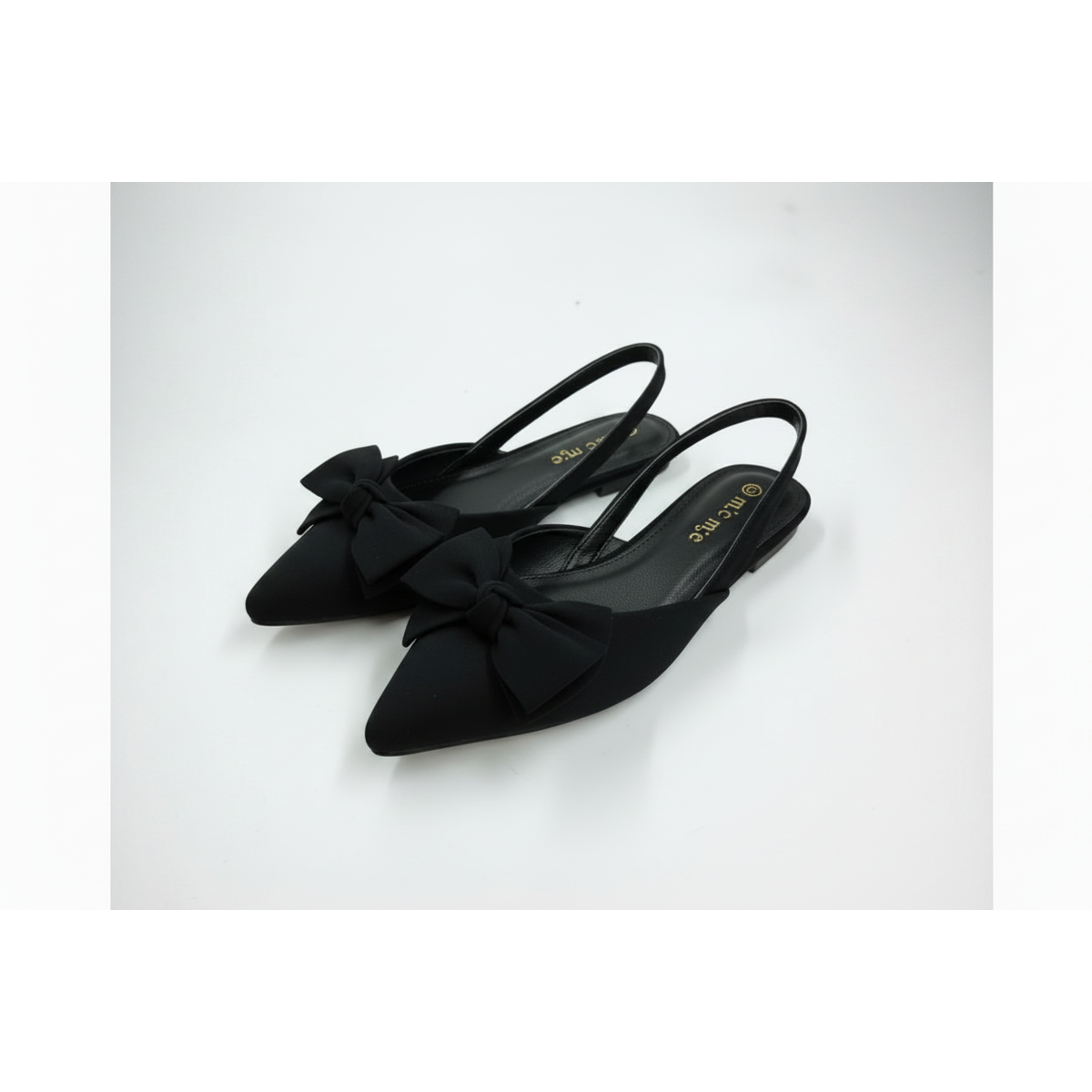 Pointed-Toe Fabric Bow Slingback Flats
