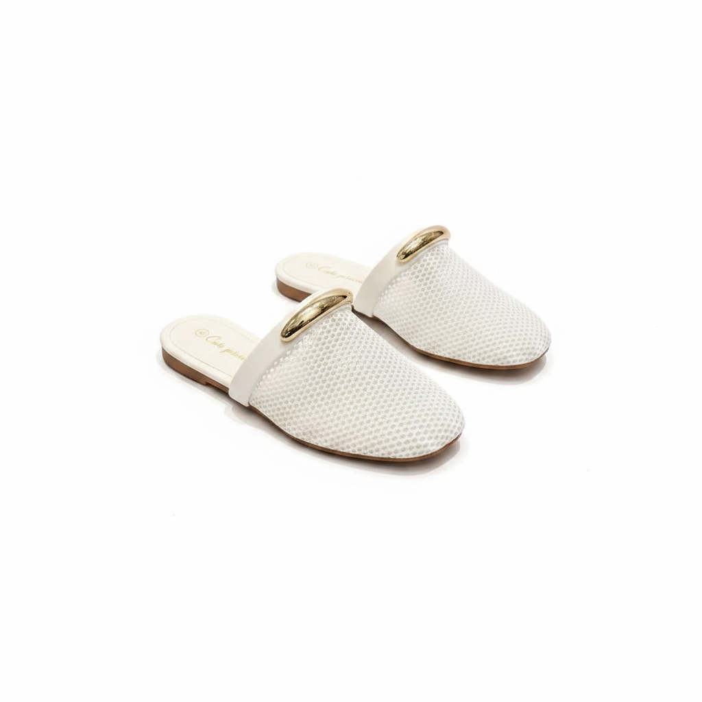 Fishnet Mesh Gold-Bar Flat Mules