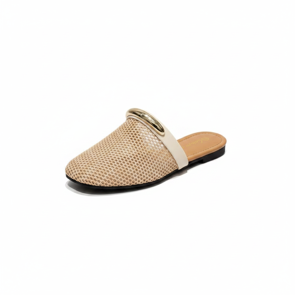 Fishnet Mesh Gold-Bar Flat Mules