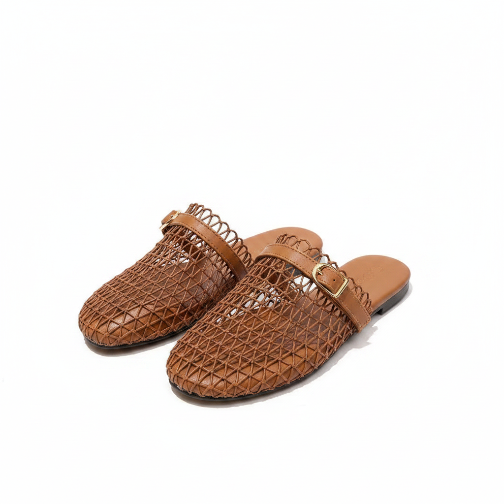 Summer Hollow-Woven Mesh Flat Mules