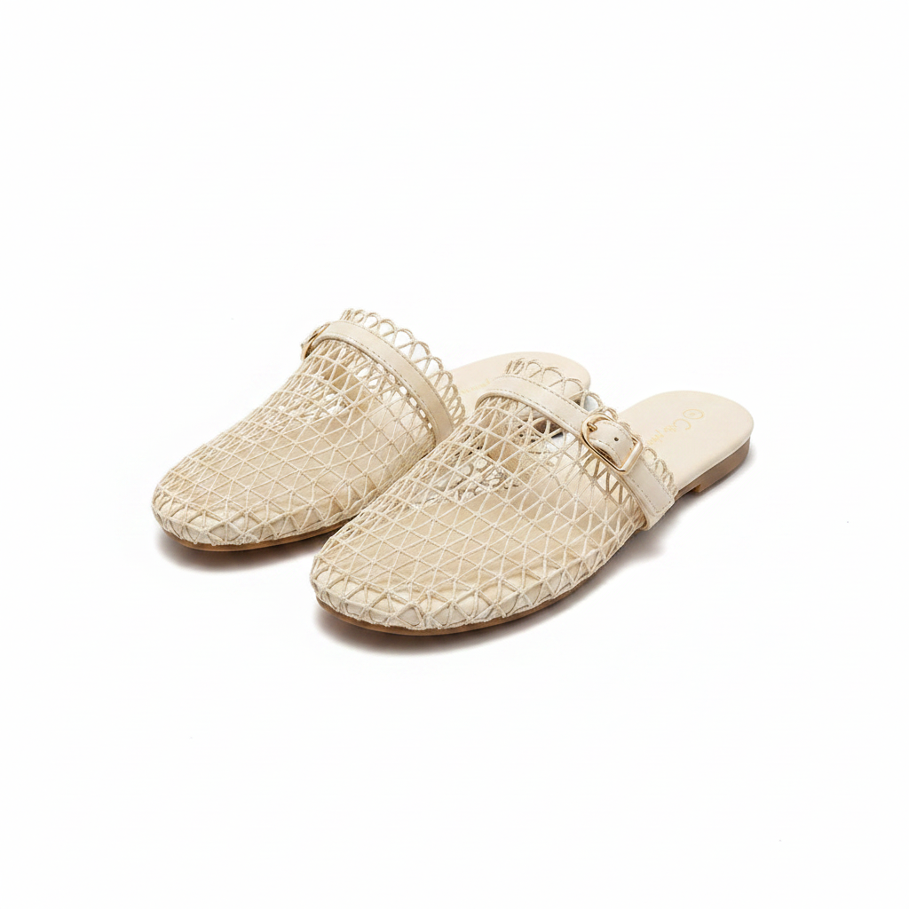 Woven Mesh Buckle Flat Mules