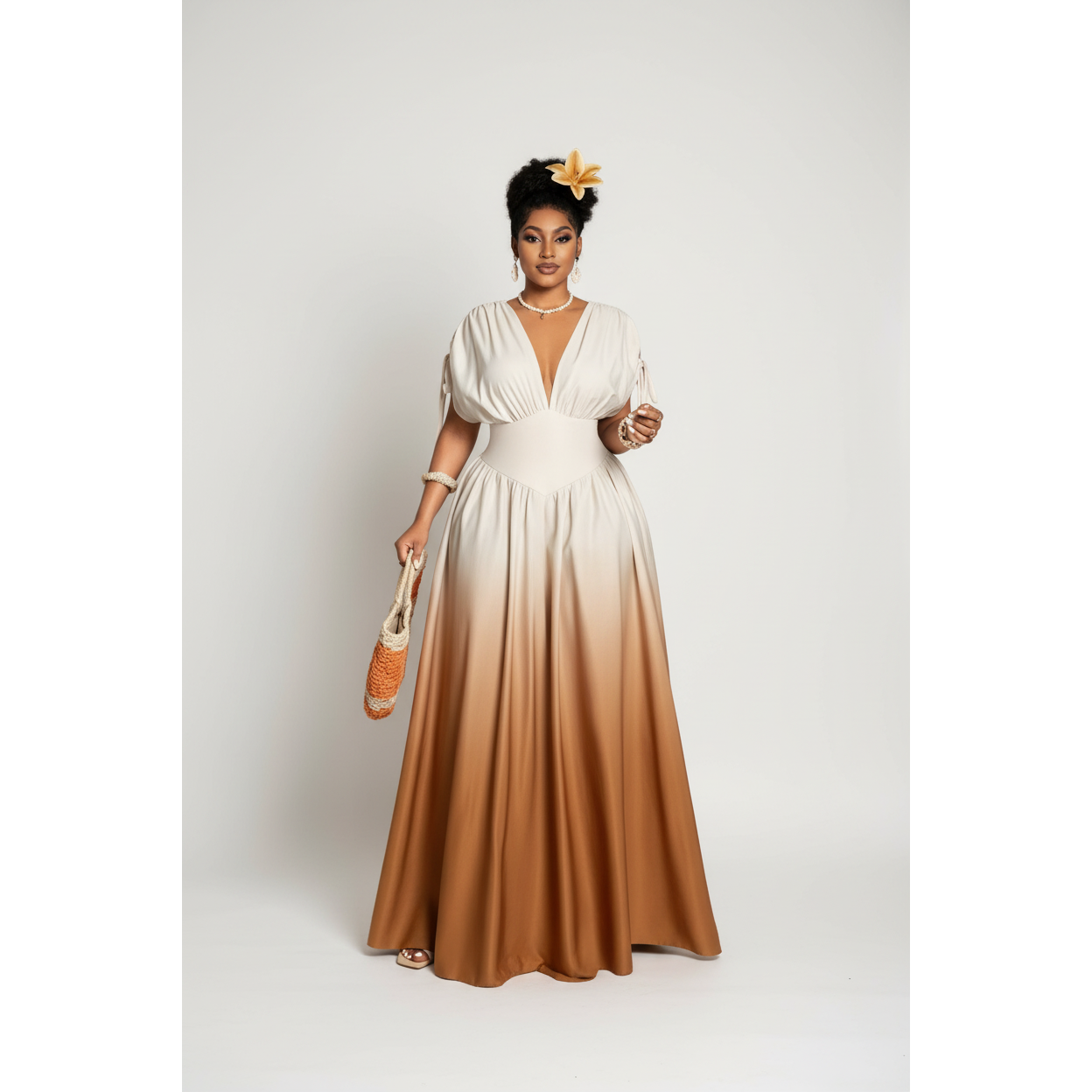 Plus-Size Ombre V-Neck Flowy Maxi Dress