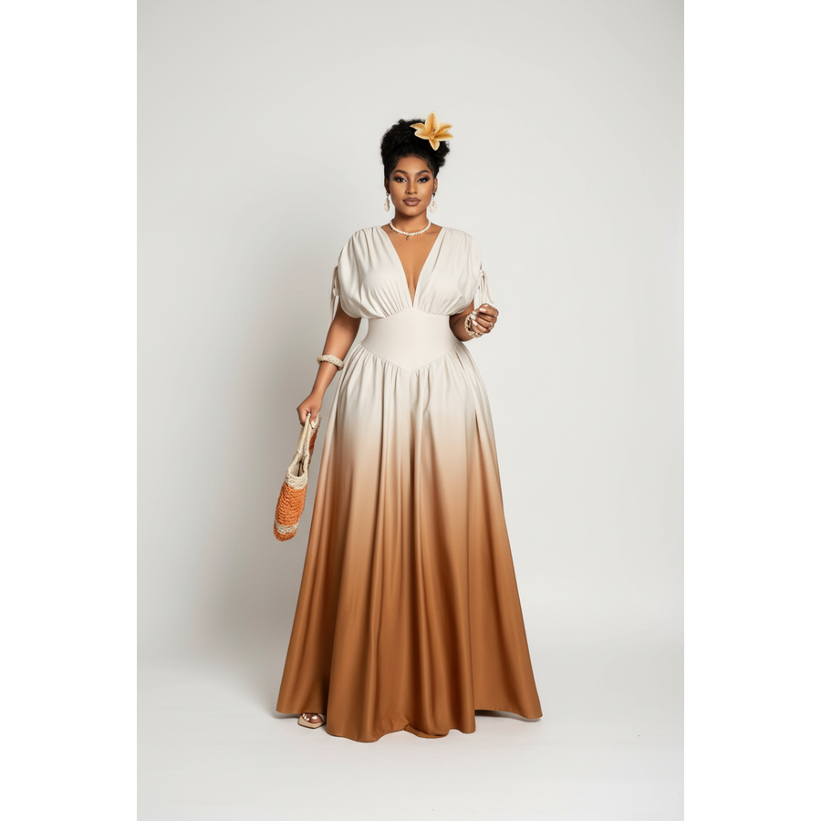 Plus Size Flowy V-Neck Ombre Maxi Dress
