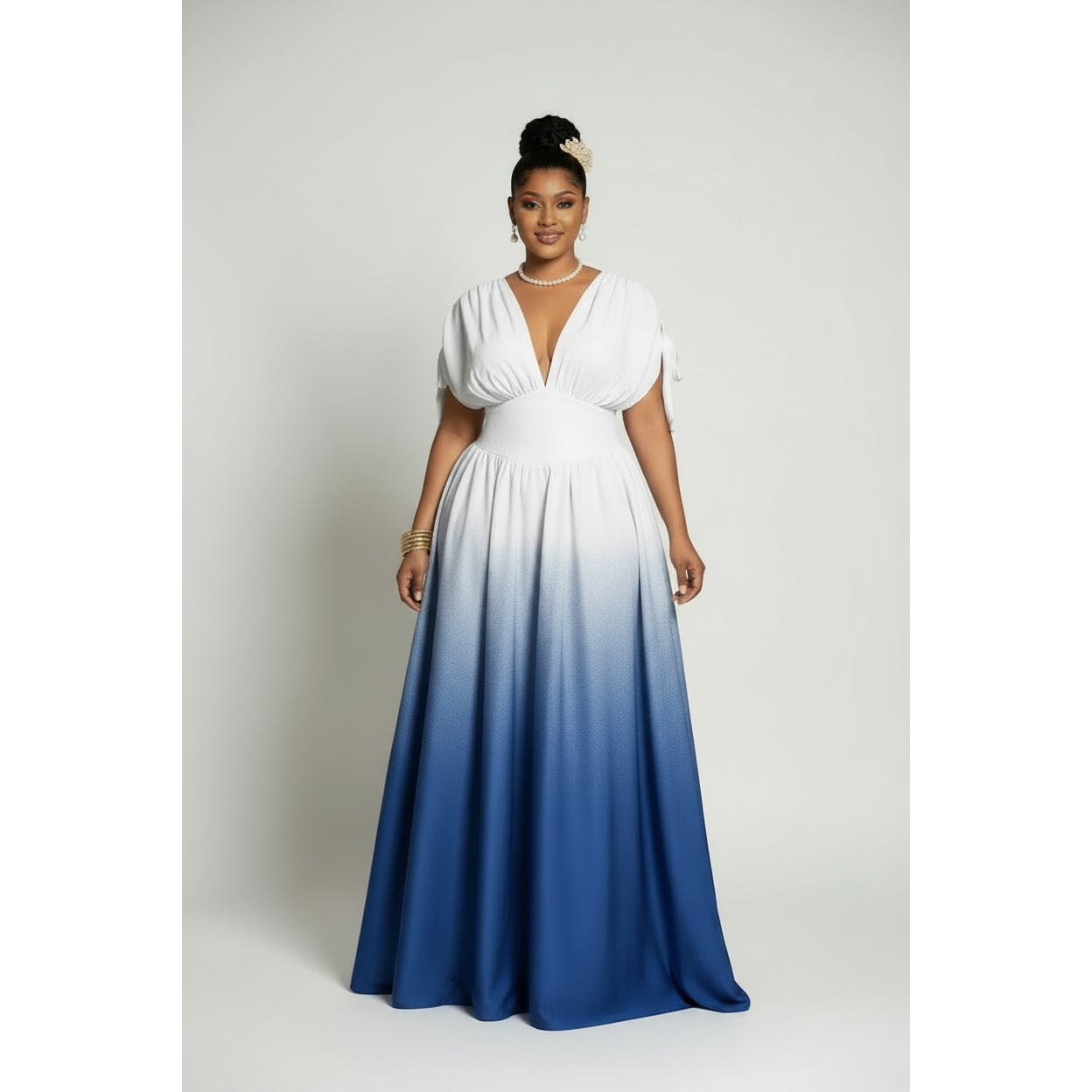 Plus Size Flowy V-Neck Ombre Maxi Dress