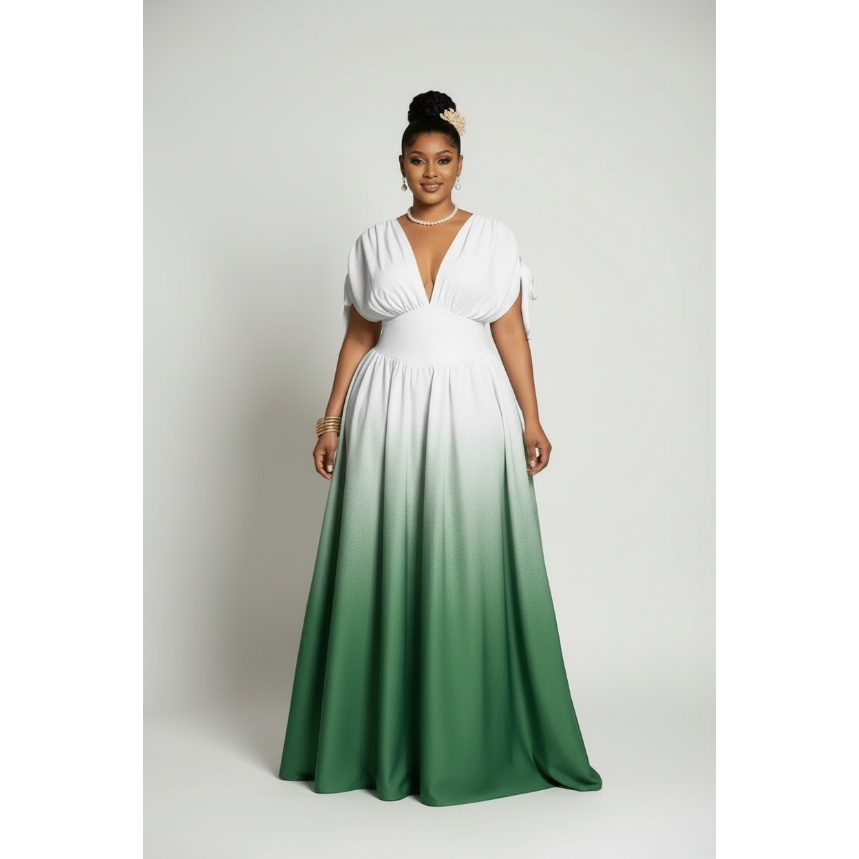 Plus-Size Ombre V-Neck Flowy Maxi Dress