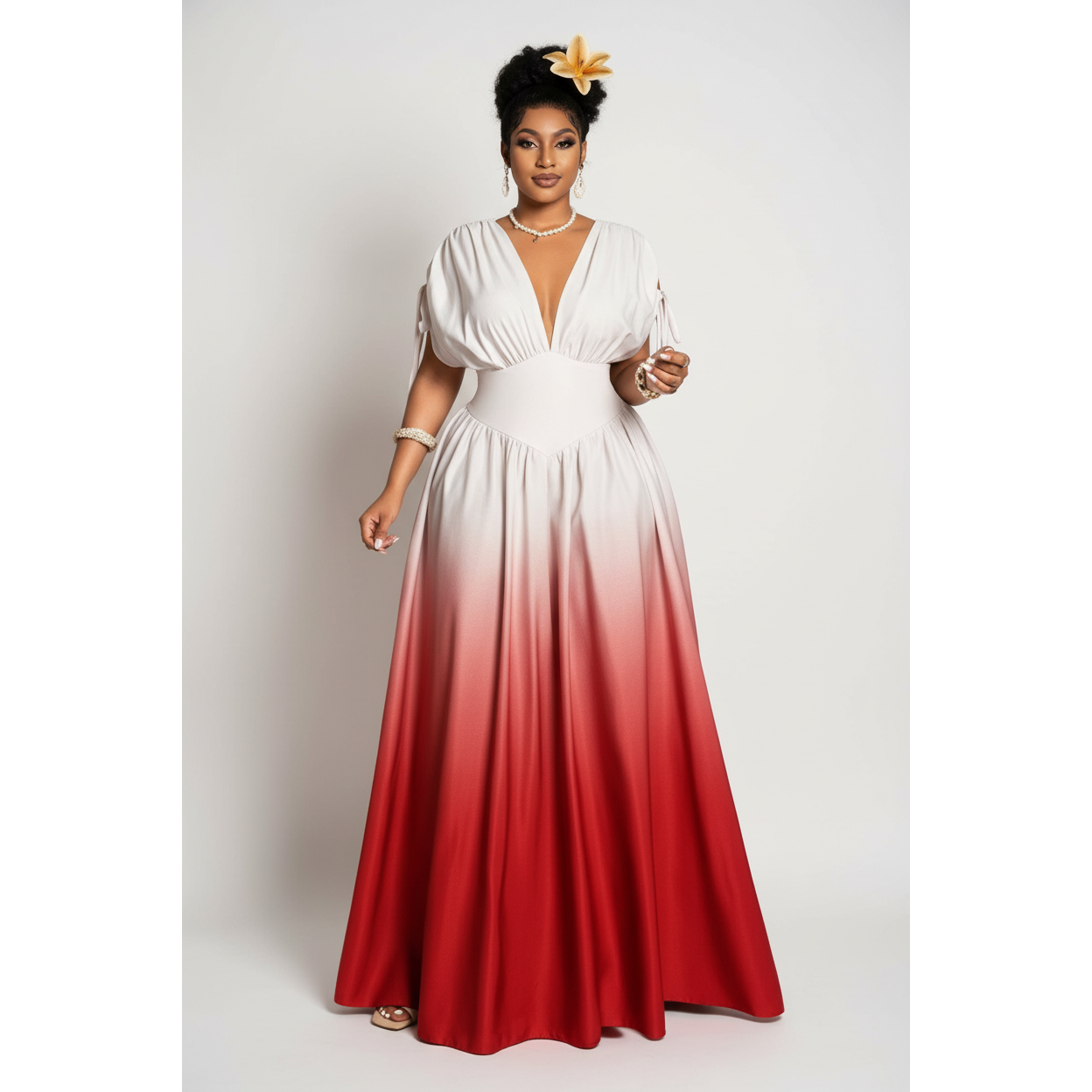 Plus Size Flowy V-Neck Ombre Maxi Dress