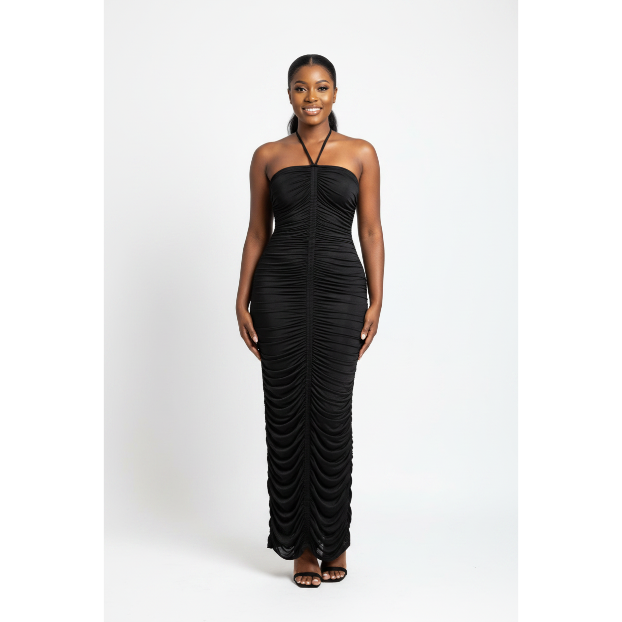 Plus Size Ruched Halter-Neck Bodycon Maxi Dress