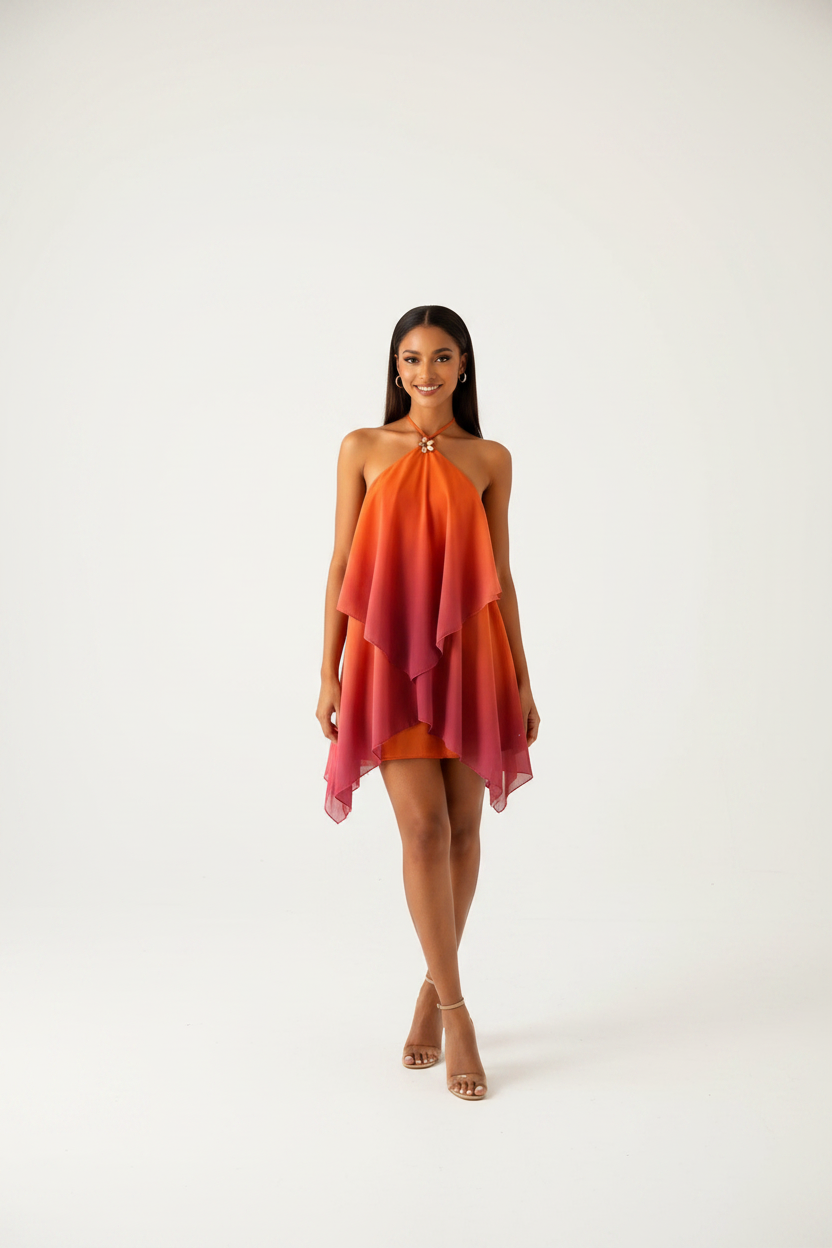 Party Fluid Halter Neck Chiffon Mini Dress