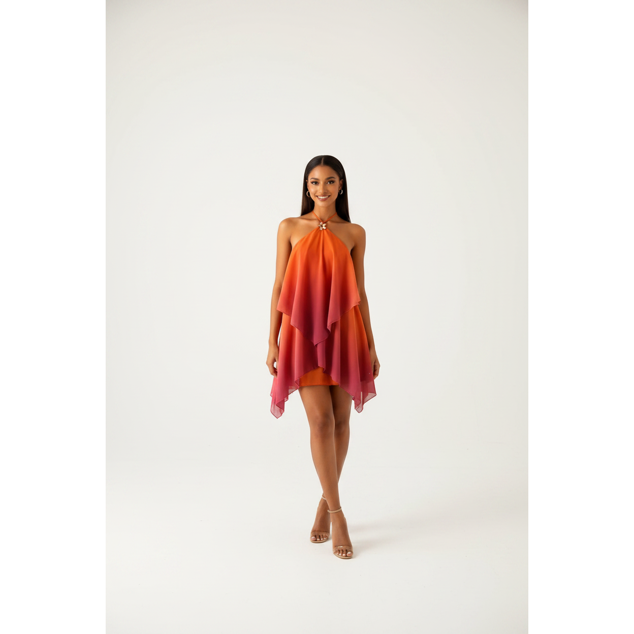 Party Fluid Halter Neck Chiffon Mini Dress