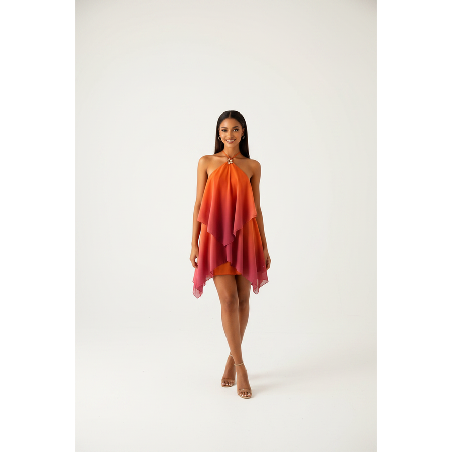 Party Fluid Halter Neck Chiffon Mini Dress