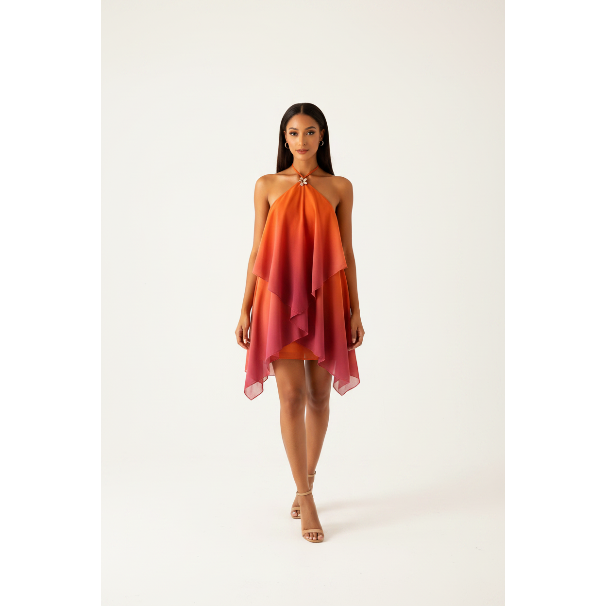 Party Fluid Halter Neck Chiffon Mini Dress