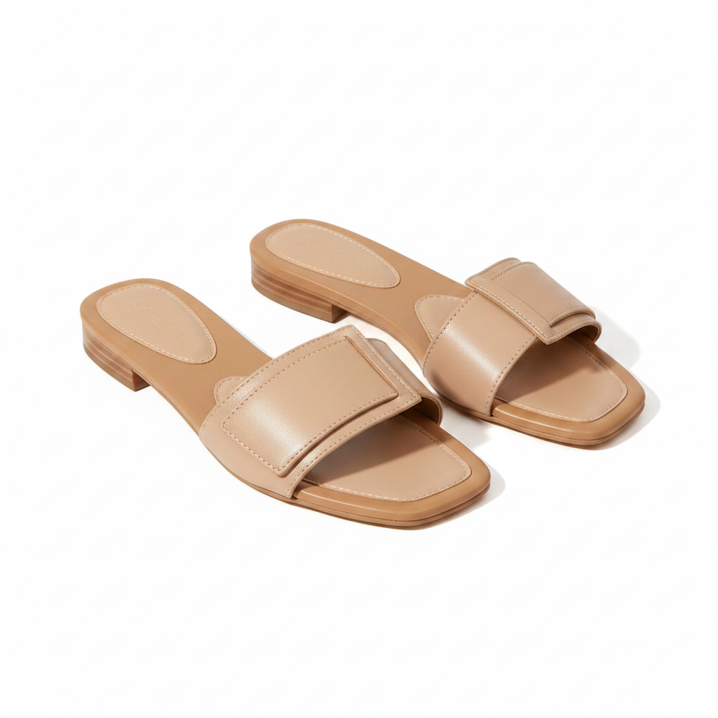 Front Strap Square-Toe Flat Sandals