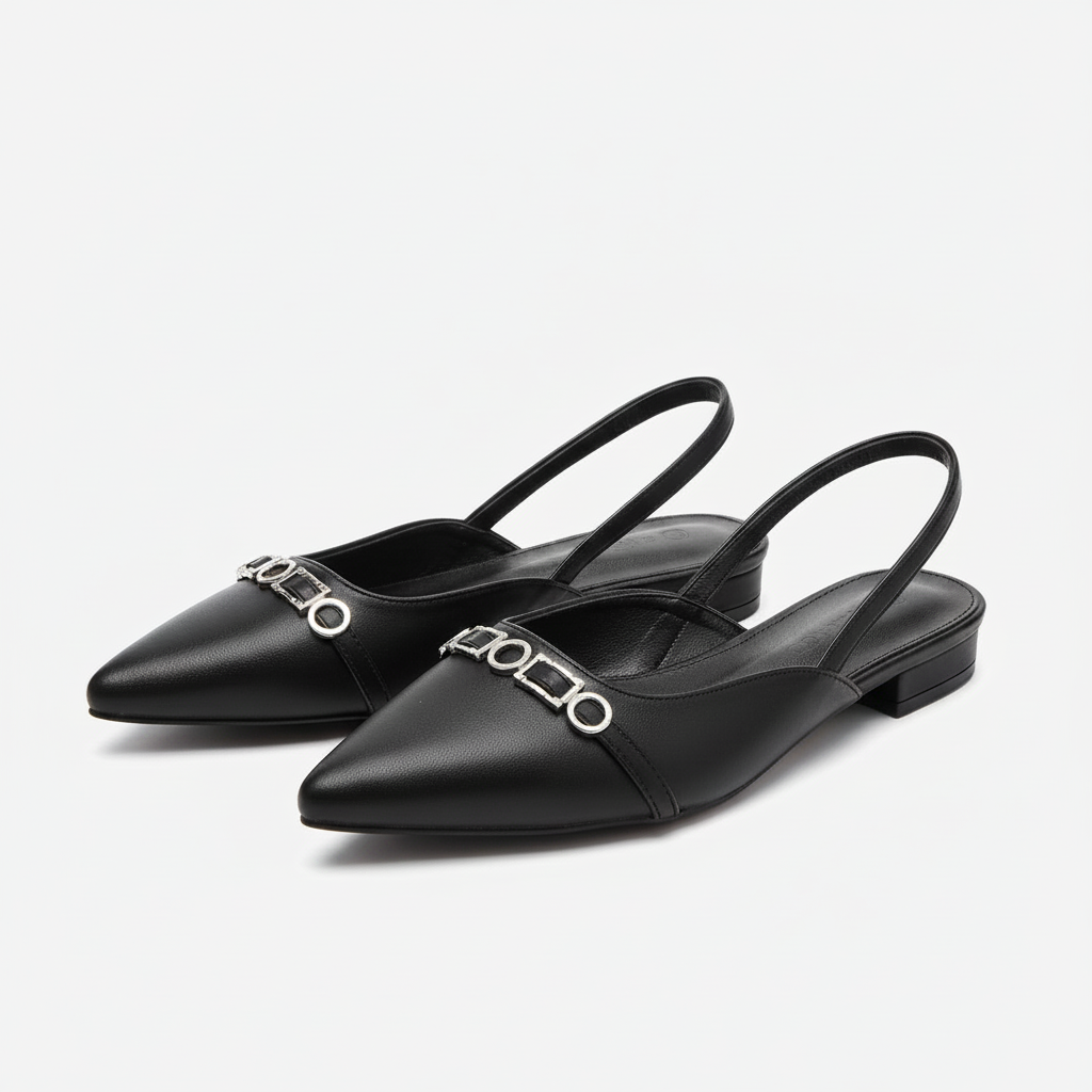 Pointed-Toe Metallic Chain Slingback Pumps