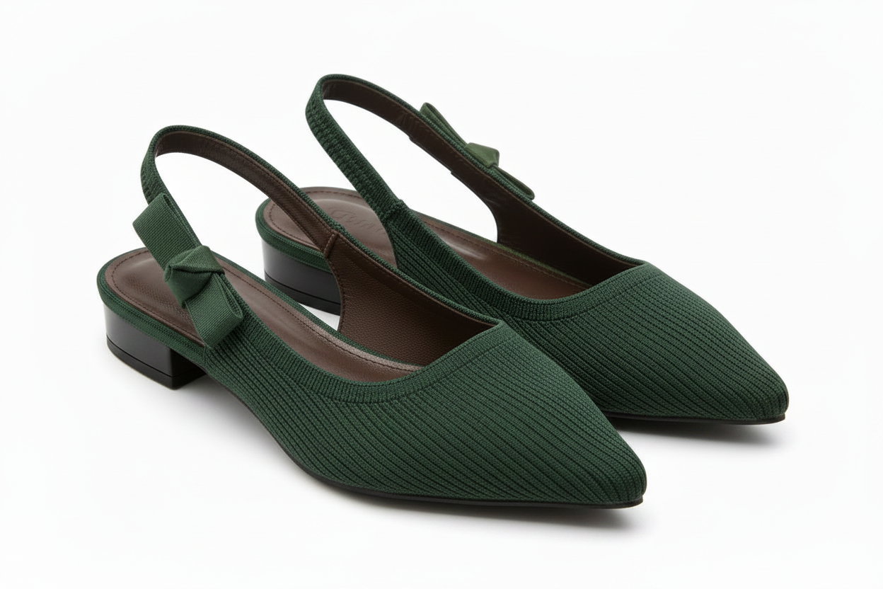 Knit Bow Textured Pointed-Toe Slingback Pumps