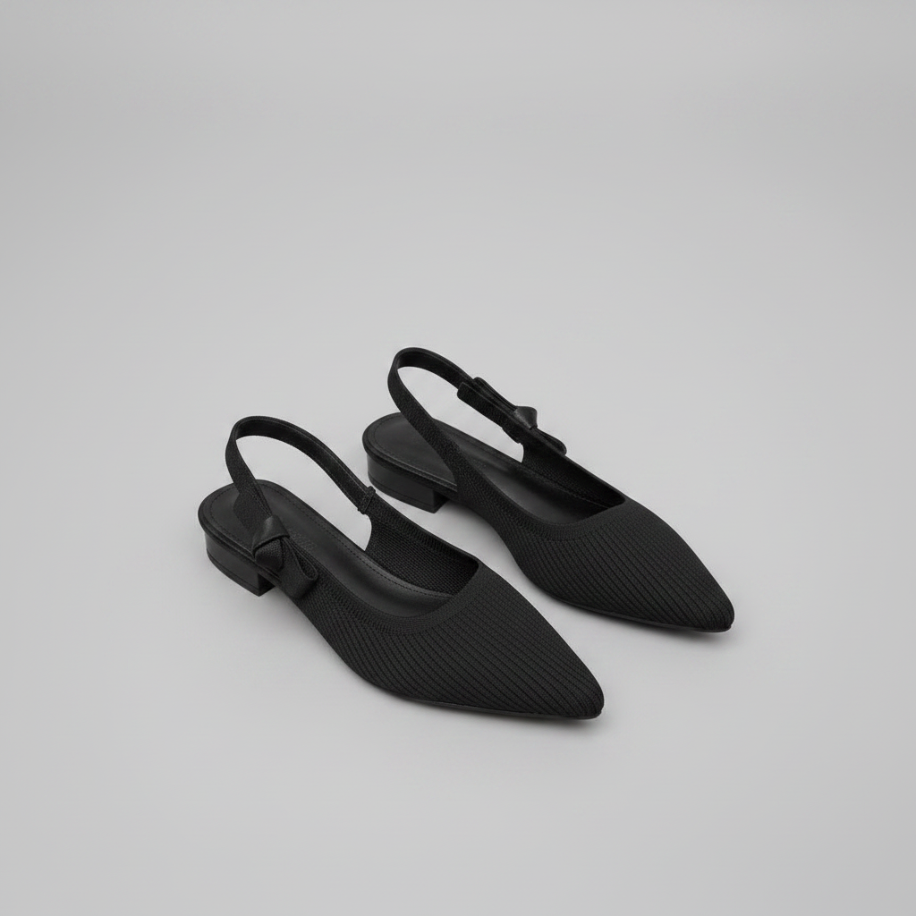 Knit Bow Textured Pointed-Toe Slingback Pumps
