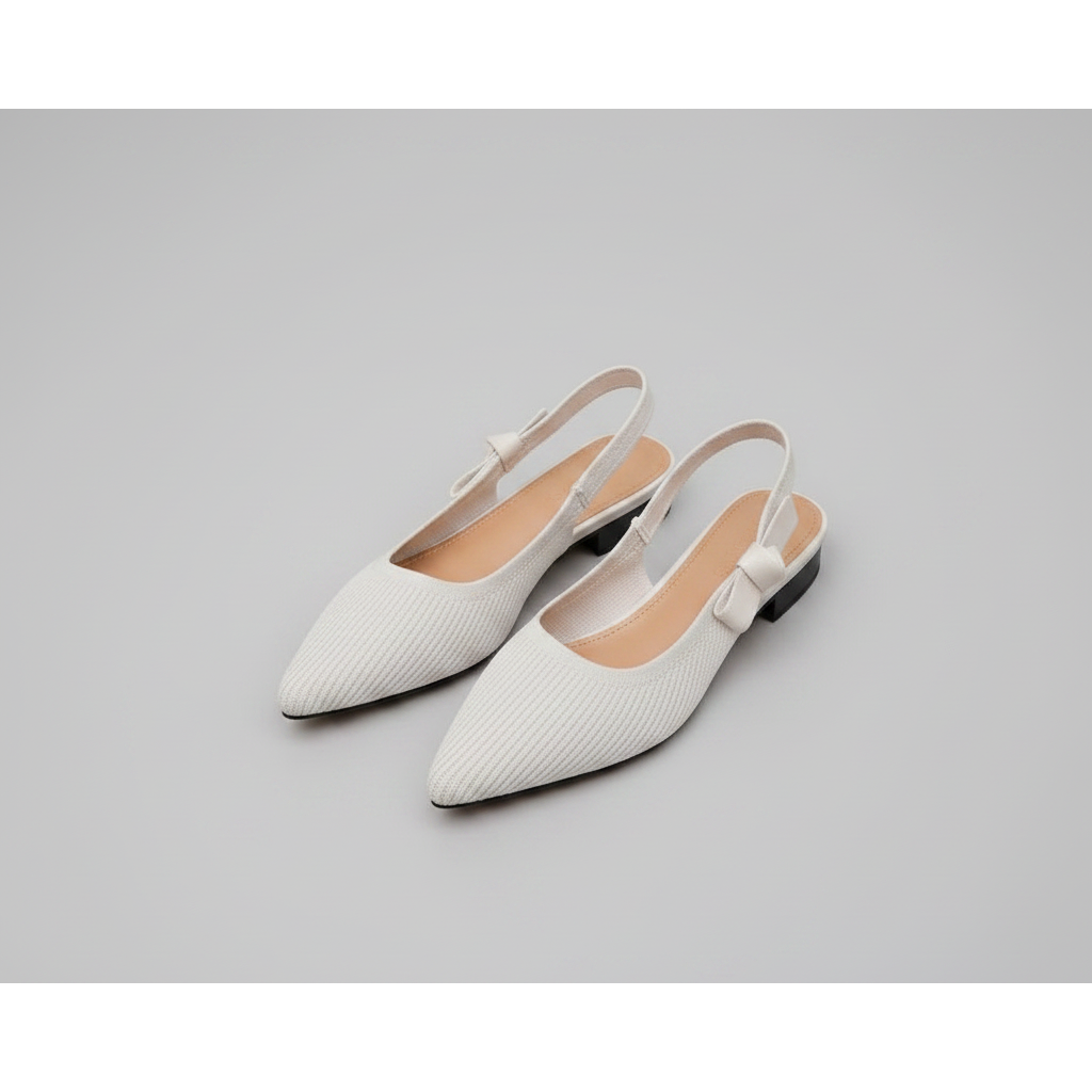 Knit Bow Textured Pointed-Toe Slingback Pumps