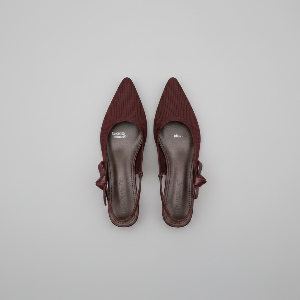 Knit Bow Textured Pointed-Toe Slingback Pumps