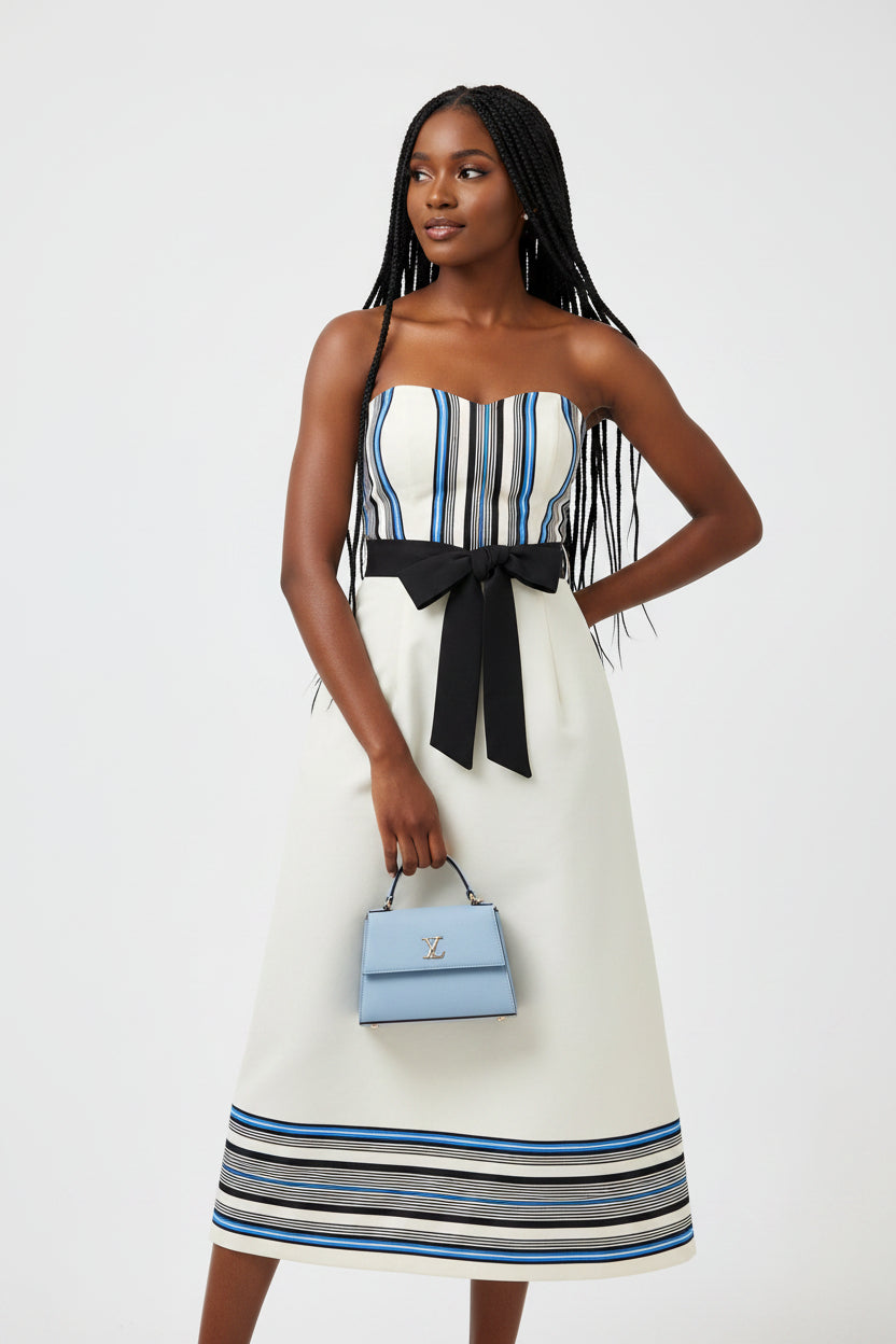 Elegant Cream and Blue Strapless Xhosa Wedding Dress