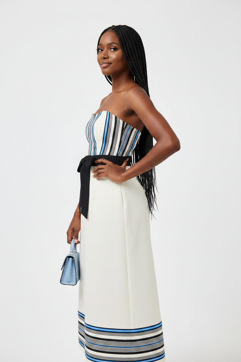 Elegant Cream and Blue Strapless Xhosa Wedding Dress
