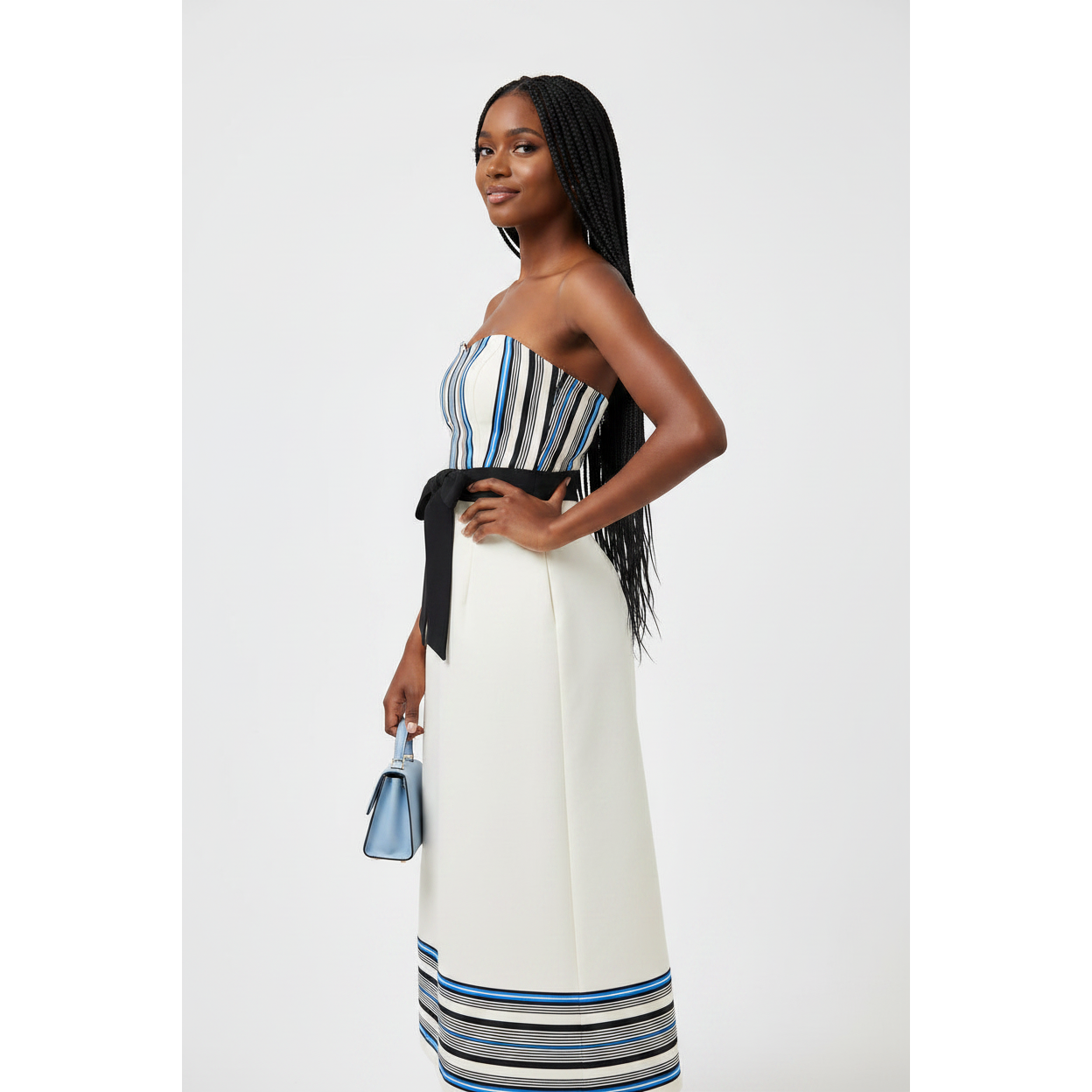 Elegant Cream and Blue Strapless Xhosa Wedding Dress