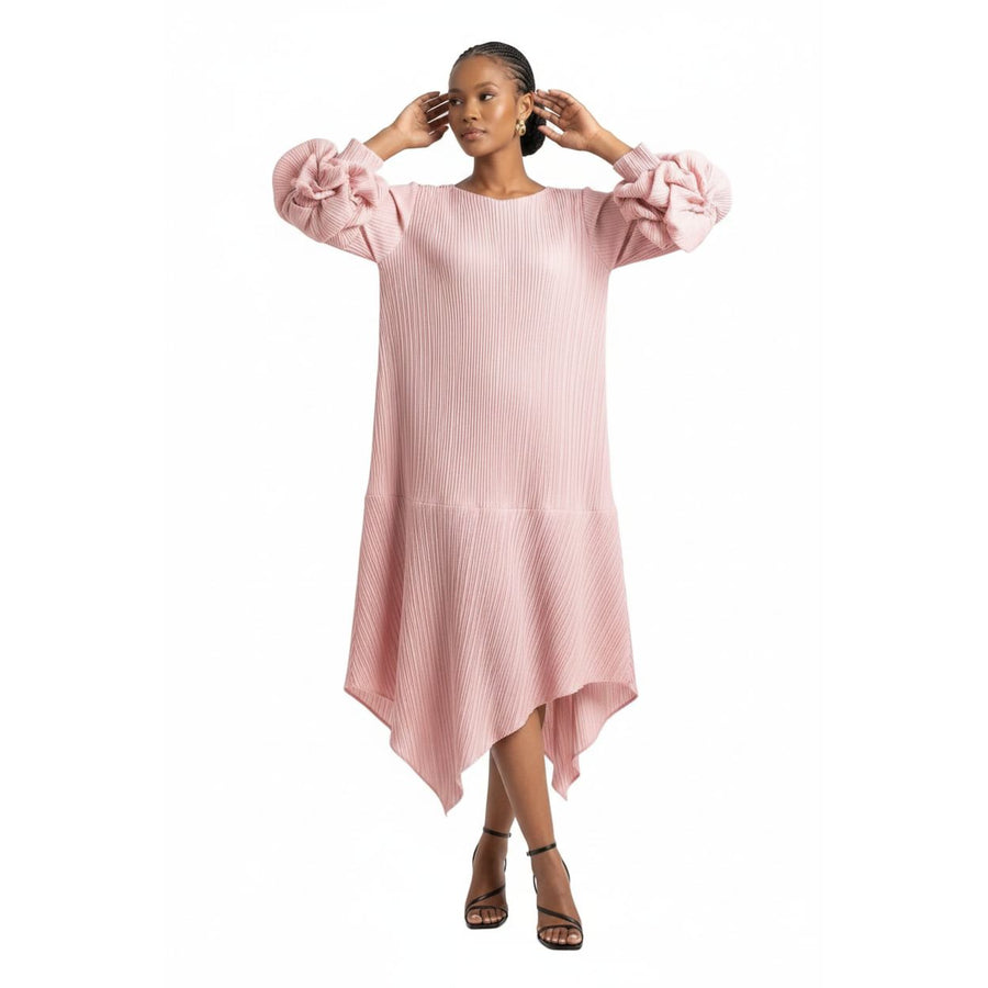 Floral Bell Sleeve Pleated Dress