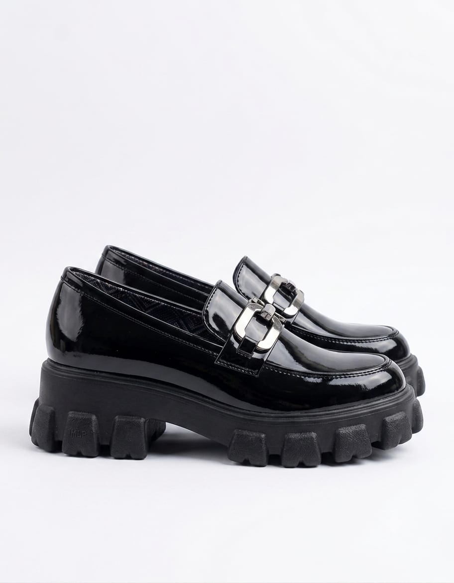 Silver Buckle Patent Chunky Loafers