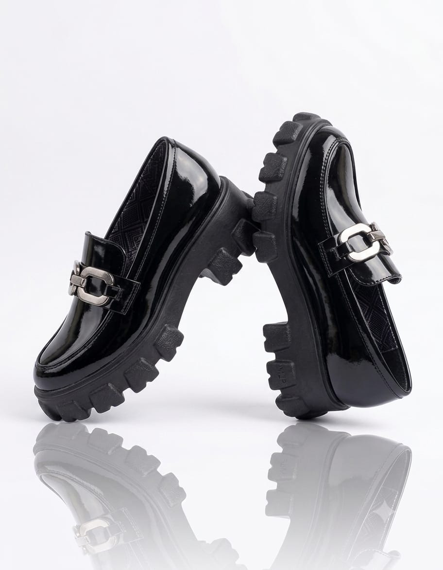 Silver Buckle Patent Chunky Loafers